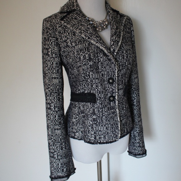 ANN TAYLOR Size 2 Blue & White Suit Blazer Jacket - Picture 3 of 8